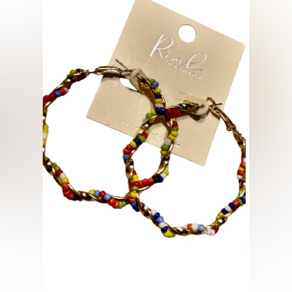 Rialto Brand Gold hoops wrapped with seed beads